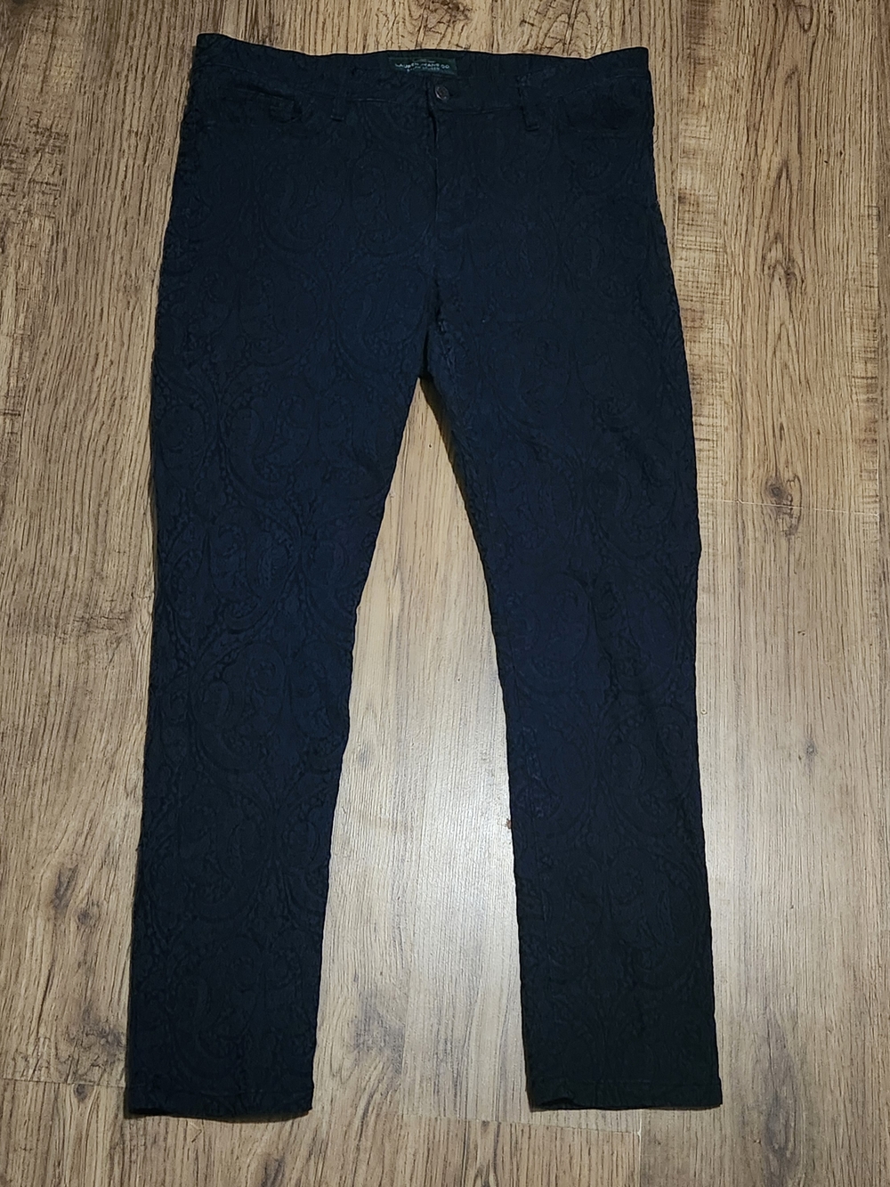 Lauren Ralph Lauren Black Straight Leg Jeans with Subtle Paisley Texture